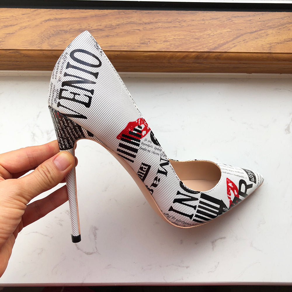 Graphic Print Pointy Toe High Heel Shoes - Don't Know What To Gift