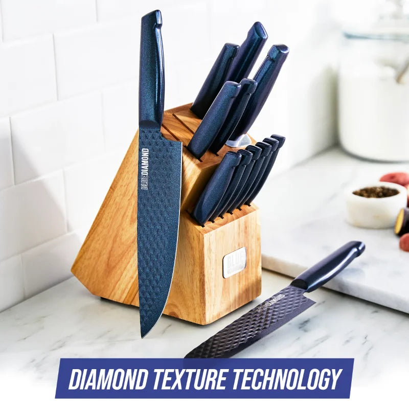 Blue Diamond Stainless Steel Cutlery, 14 Piece Knife Block Set, Dishwasher Safe, Blue kitchen  knife  kitchen knife set