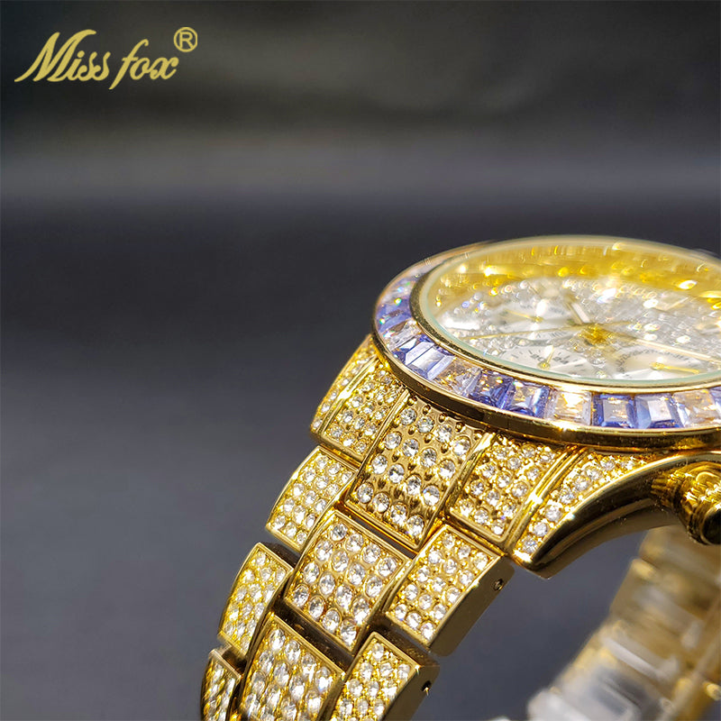 Luxury Gold Men's Watch Waterproof Stainless Steel Iced Bracelet - Don't Know What To Gift