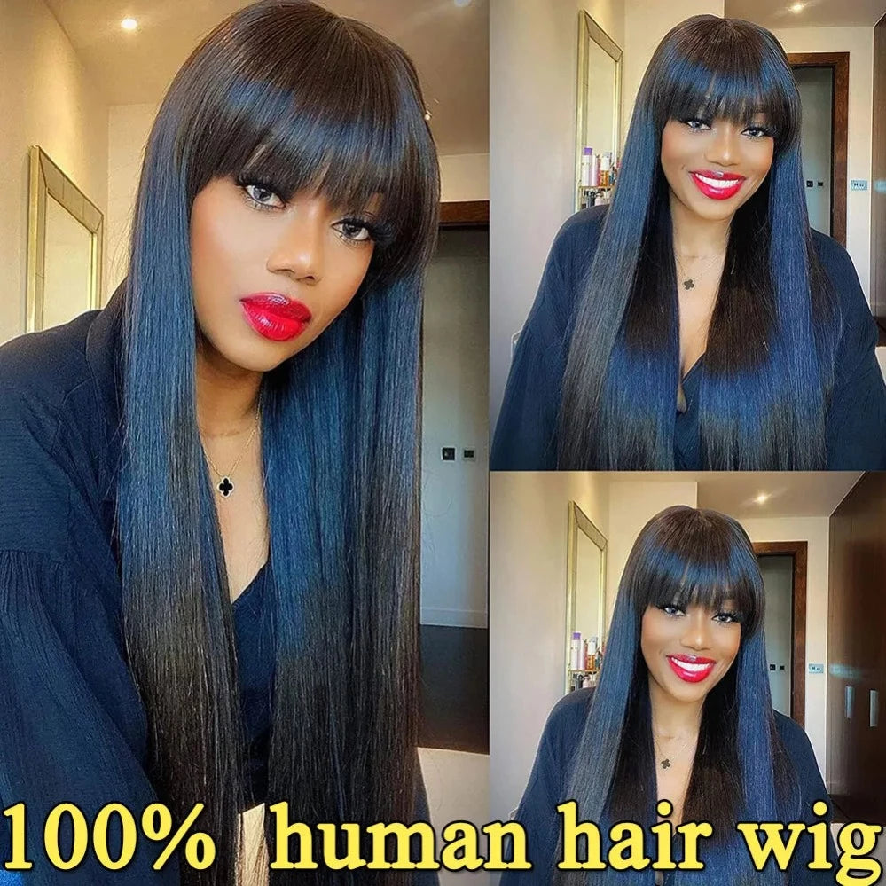 100% Human Hair Wigs Straight Hair With Bang Fringe For Women Brazilian Bob Wig Glueless Full Machine Made With Bangs 30 Inch - Don't Know What To Gift