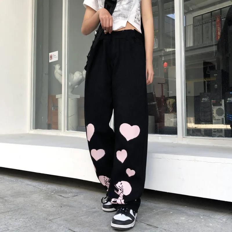 Casual Pants Women Love Skull Bone Print Wide Leg Pants - Don't Know What To Gift