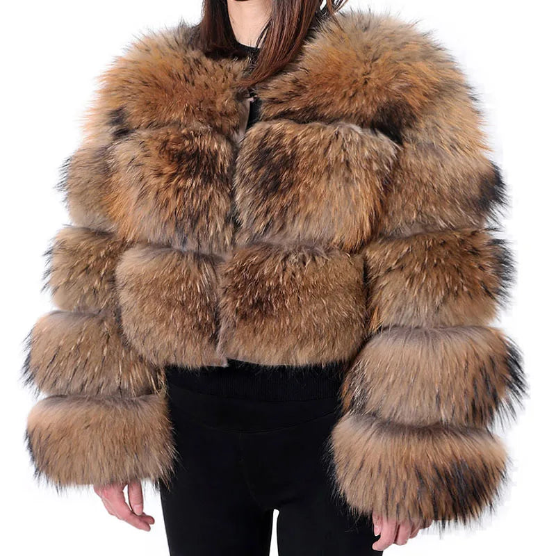 MAOMAOKONG Super Hot Winter Women Luxury Thick Real Raccoon Fur Coat 100% Natural Fox Fur Jacket Plus Size Jackets Female Vest