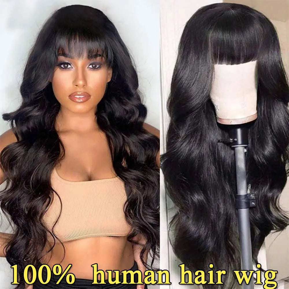 100% Human Hair Wigs Straight Hair With Bang Fringe For Women Brazilian Bob Wig Glueless Full Machine Made With Bangs 30 Inch - Don't Know What To Gift