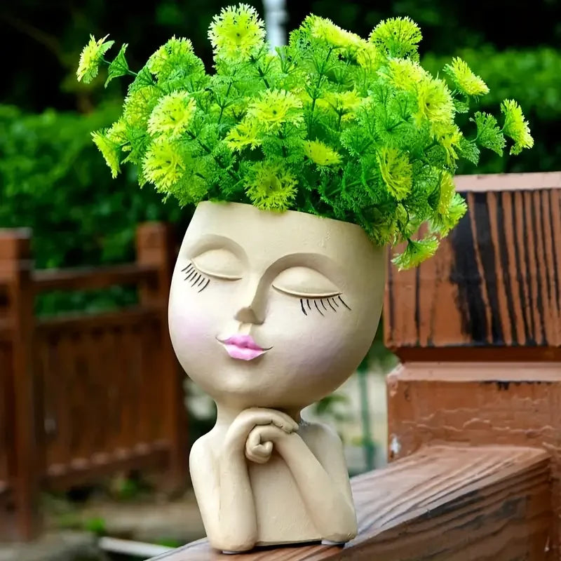 Girl Face Vase With Drain Succulents Flower Planting Planter Jewelry Home Office Living Room Decoration