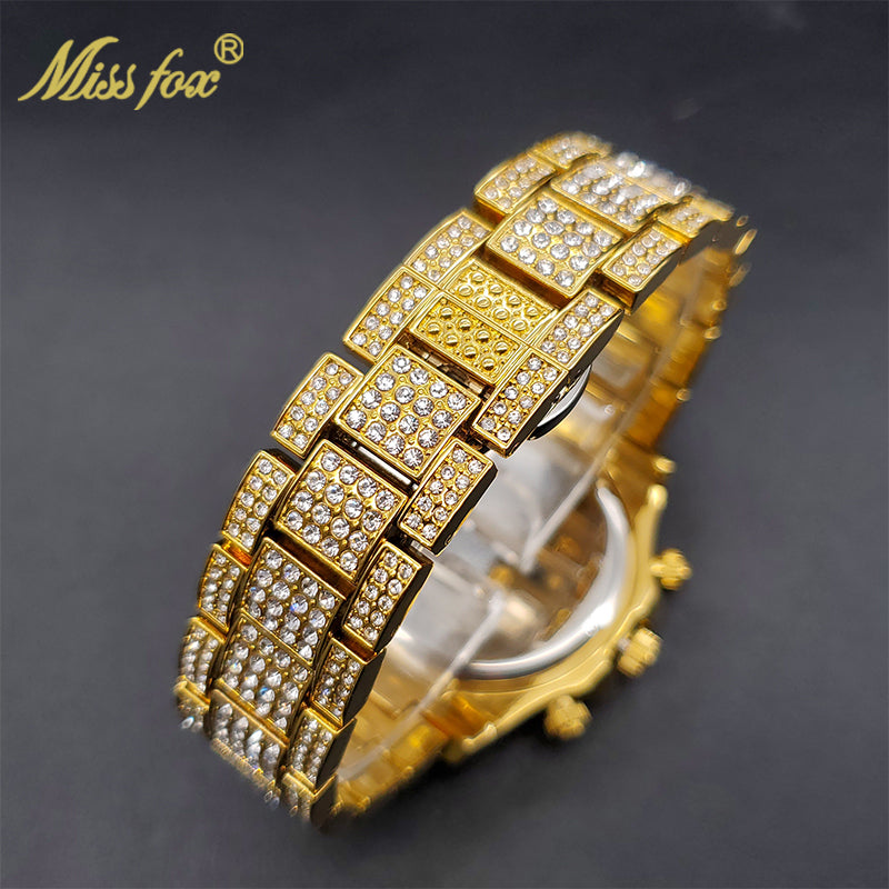 Luxury Gold Men's Watch Waterproof Stainless Steel Iced Bracelet - Don't Know What To Gift