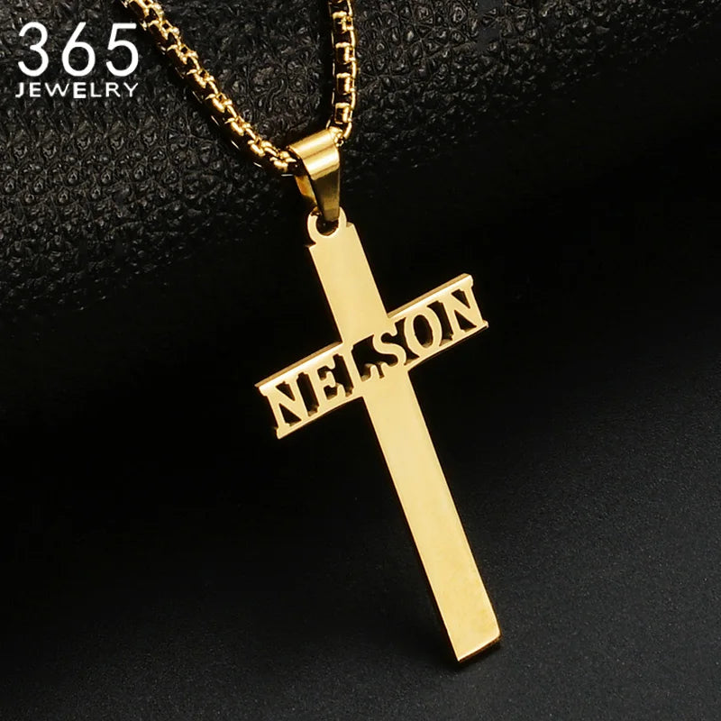 Custom Pendant Necklace Stainless Steel Men Necklaces Pearl Chain Cross Name Collar Religious Vintage Jewelry For Boyfriend Gift - Don't Know What To Gift