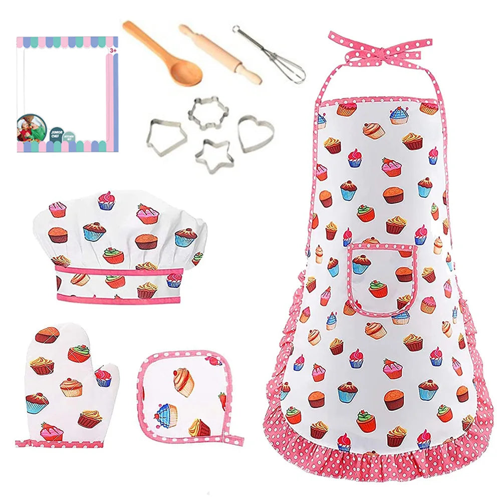 4/11Pcs Kids Cooking Apron Gloves Hat Set Pink Easter Halloween Child Chef Kitchen Baking Tool Play House Toys - Don't Know What To Gift