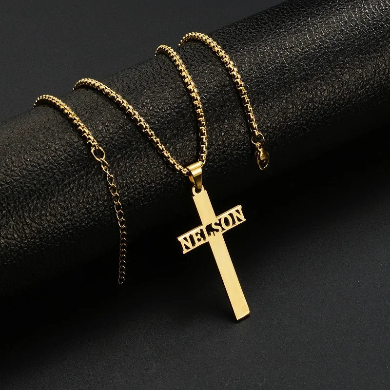 Custom Pendant Necklace Stainless Steel Men Necklaces Pearl Chain Cross Name Collar Religious Vintage Jewelry For Boyfriend Gift - Don't Know What To Gift