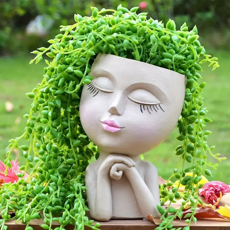 Girl Face Vase With Drain Succulents Flower Planting Planter Jewelry Home Office Living Room Decoration