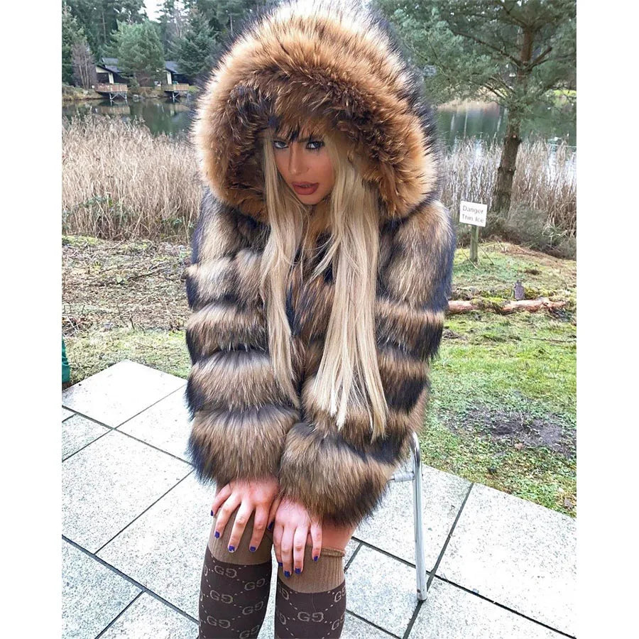 MAOMAOKONG Super Hot Winter Women Luxury Thick Real Raccoon Fur Coat 100% Natural Fox Fur Jacket Plus Size Jackets Female Vest